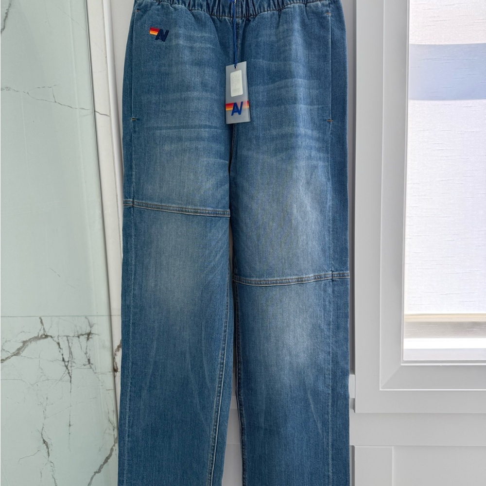 Aviator Nation Blue Denim Jeans with Logo Size Small- NWT
